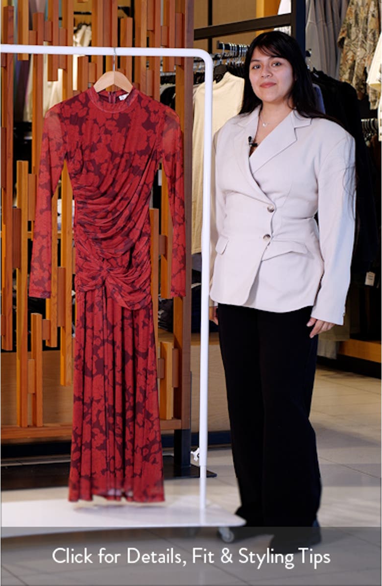 Selene Floral Ruched Long Sleeve Mesh Dress, sales video thumbnail