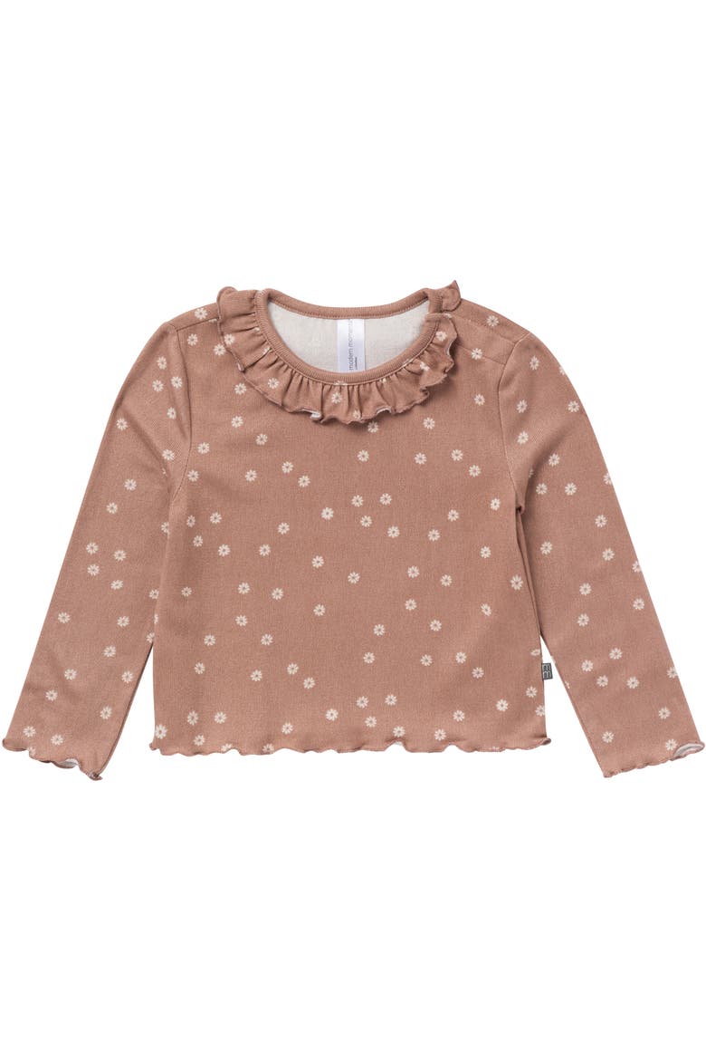 Ruffle Collar Top and Flare Pant Set, Alternate, color, Brown