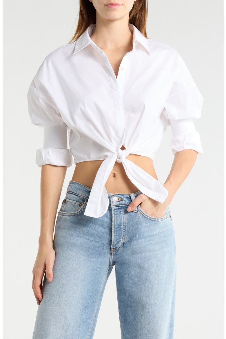 Lisa Crop Button-Up Tie Waist Top, Main, color, WHITE