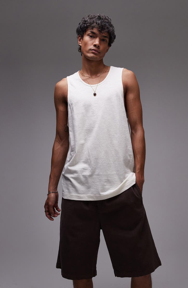 Topman Oversize Slub Cotton & Linen Blend Tank, Main, color, Ecru