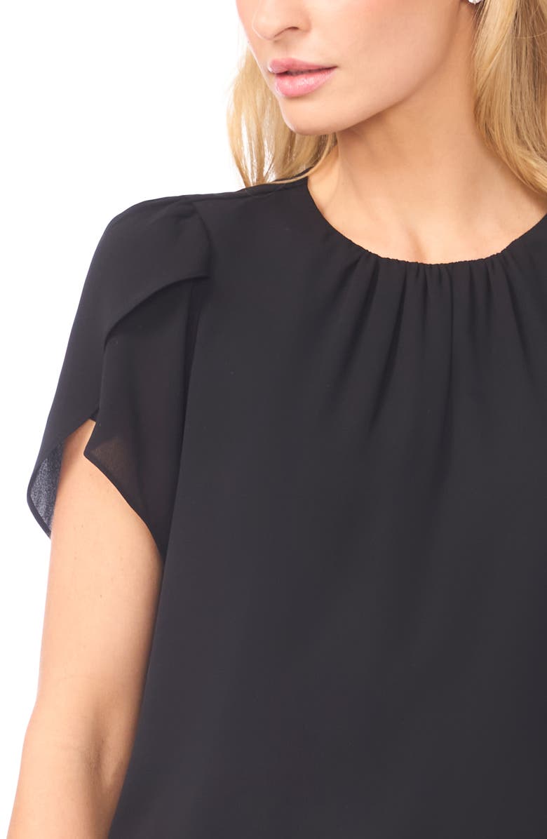 CeCe Shirred Tulip Sleeve Top, Alternate, color, Rich Black
