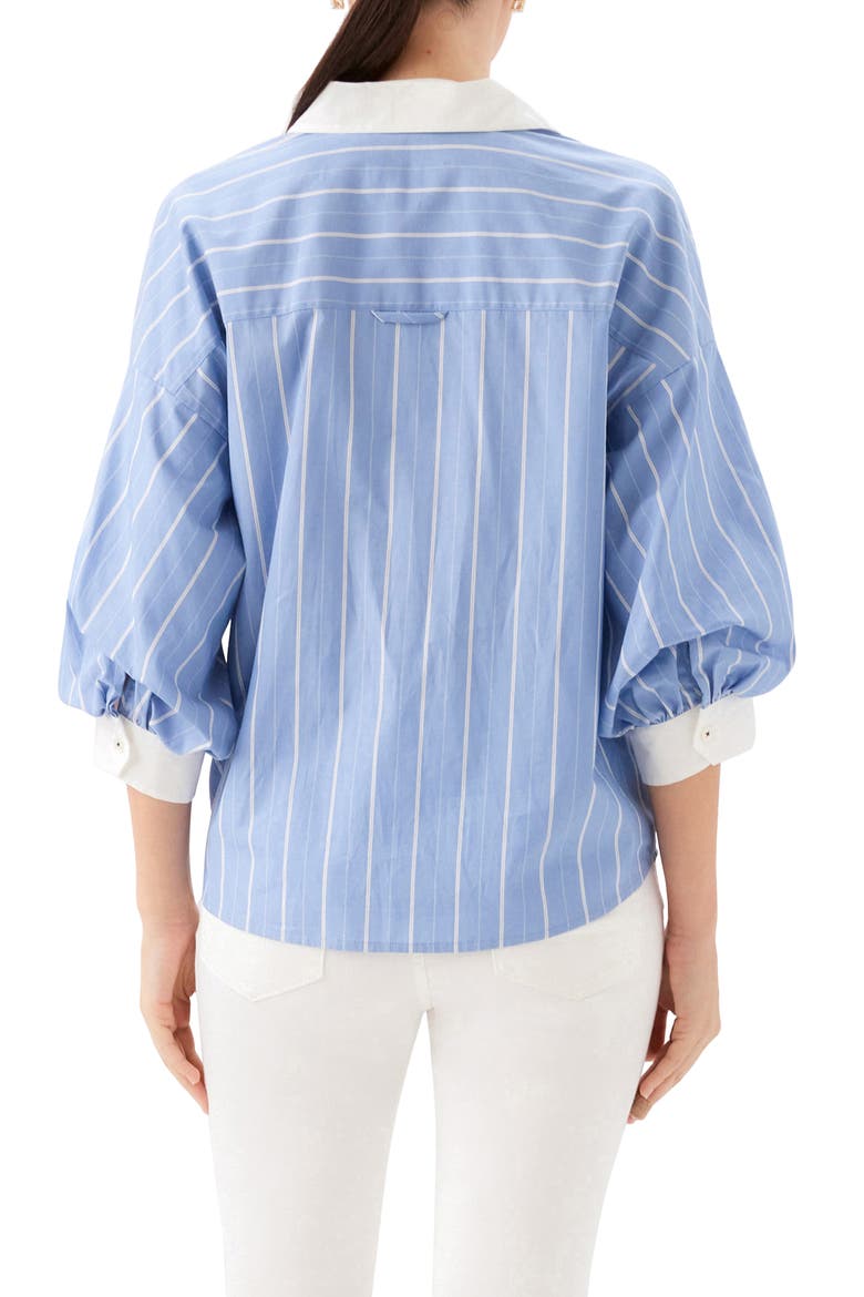 Stripe Lantern Sleeve Cotton Shirt, Alternate, color, BLUE WITH OFF WHITE