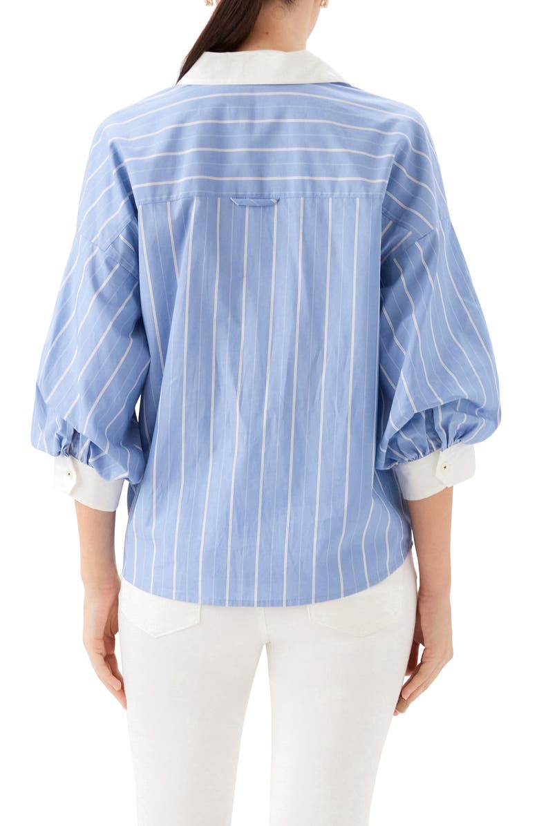 Karen Kane Stripe Lantern Sleeve Cotton Shirt, Alternate, color, Blue With Off White