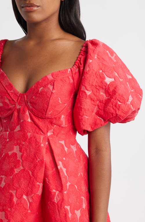 Sister Jane Maria Jacquard Puff Sleeve Midi Dress In Red