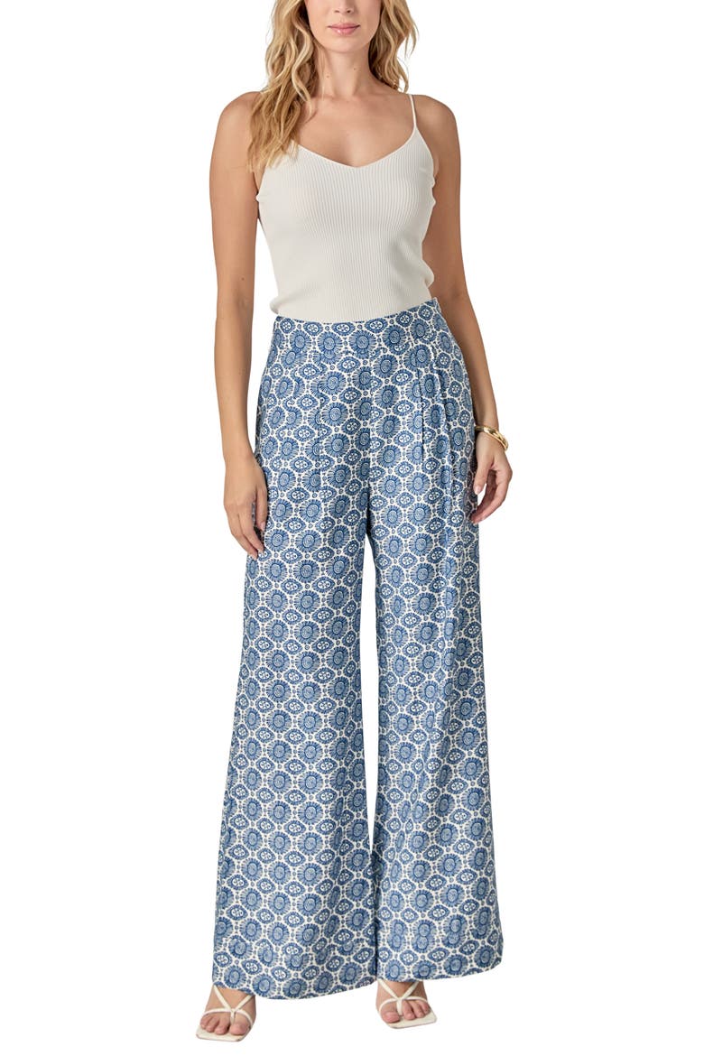 Print Wide Leg Pants, Alternate, color, NAVY/ IVORY