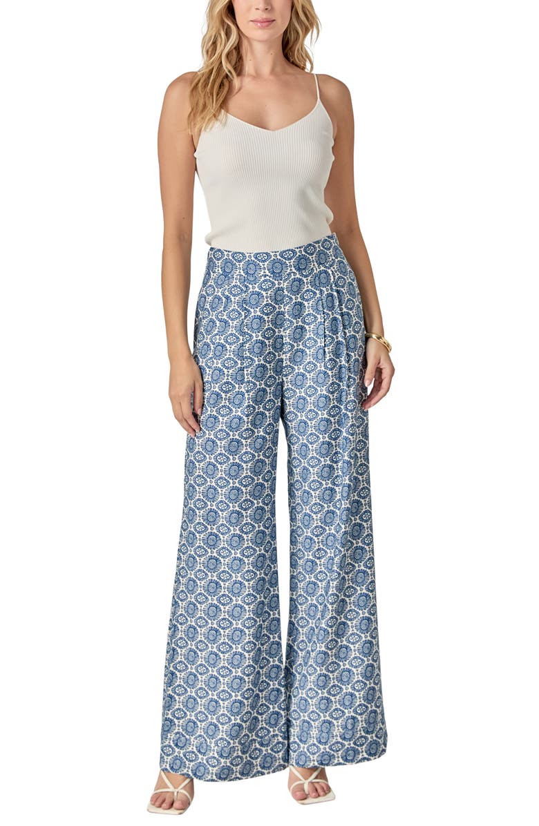 English Factory Print Wide Leg Pants, Alternate, color, Navy/ Ivory