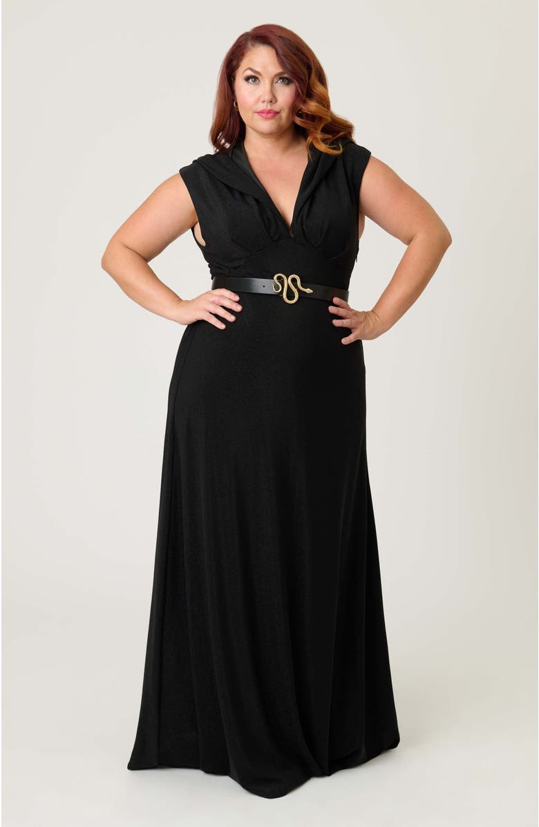 Unique Vintage Plus Size Hooded Maxi Dress, Alternate, color, Solid Black