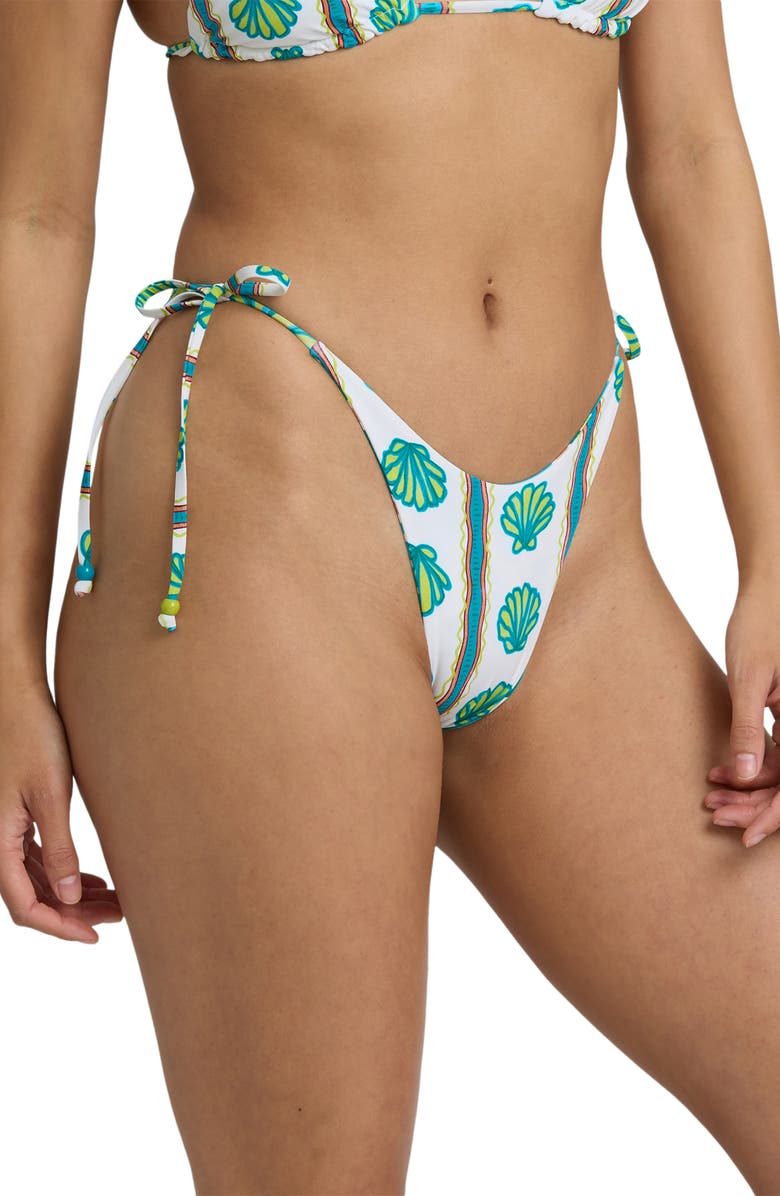 Billabong Salty Waves Reversible Tanga Side Tie Bikini Bottoms, Alternate, color, Salt Crystal