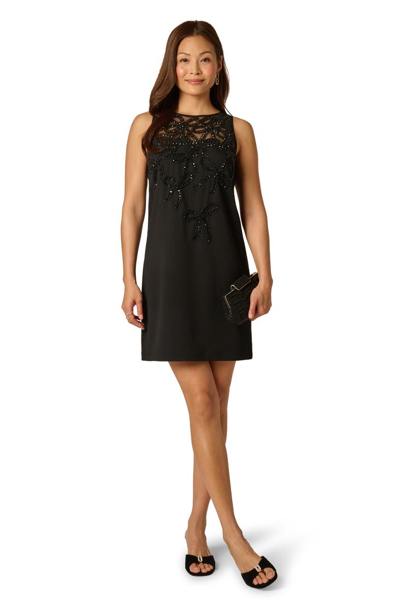 Adrianna Papell Beaded Bow Crepe Shift Dress, Alternate, color, 