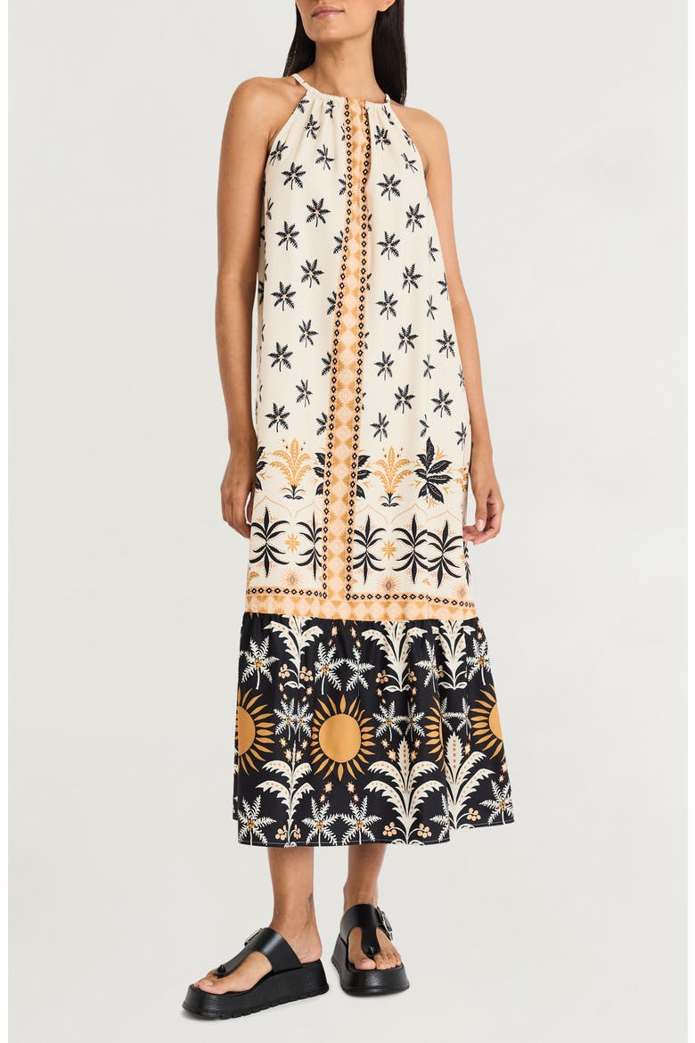 Printed Maxi Halter Dress, Main, color, IVORY/ GOLD FLAME