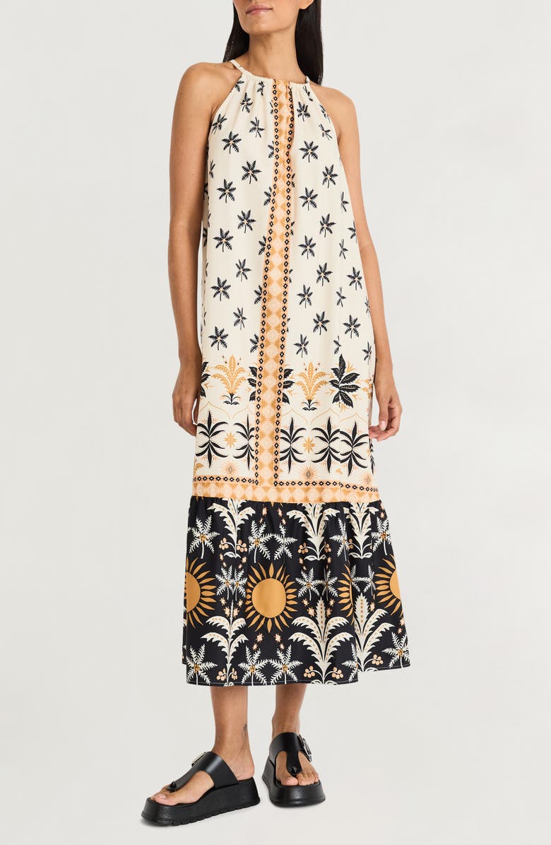 The Good Journey Printed Maxi Halter Dress, Main, color, Ivory/ Gold Flame