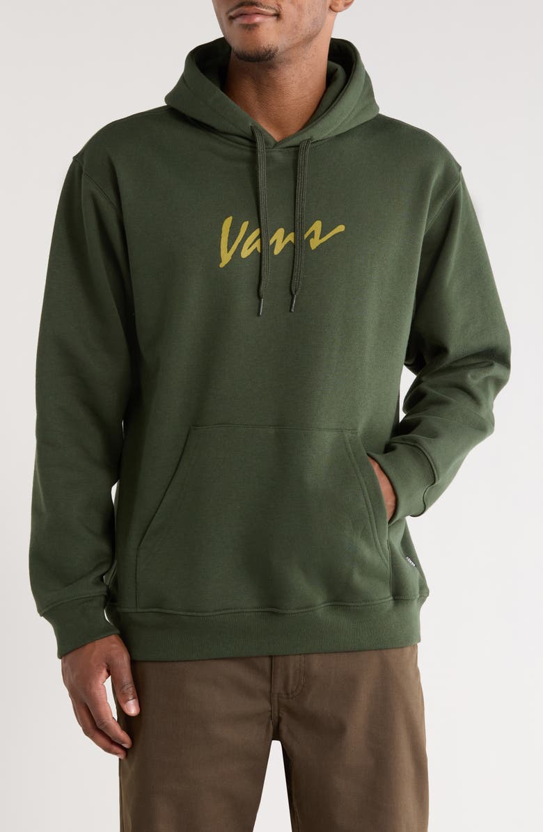 Vans Scripted Logo Cotton Blend Hoodie, Main, color, Dried Kelp