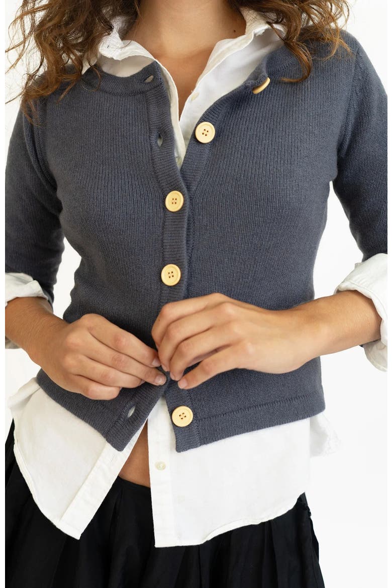 3/4 Sleeve Cashmere Cardigan, Alternate, color, Dark Grey