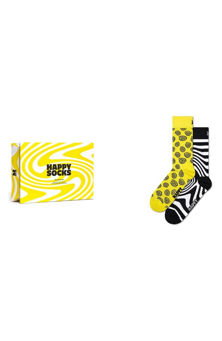 Happy Socks Zig Zag 2-Pack Assorted Crew Socks Gift Set, Alternate, color, Yellow