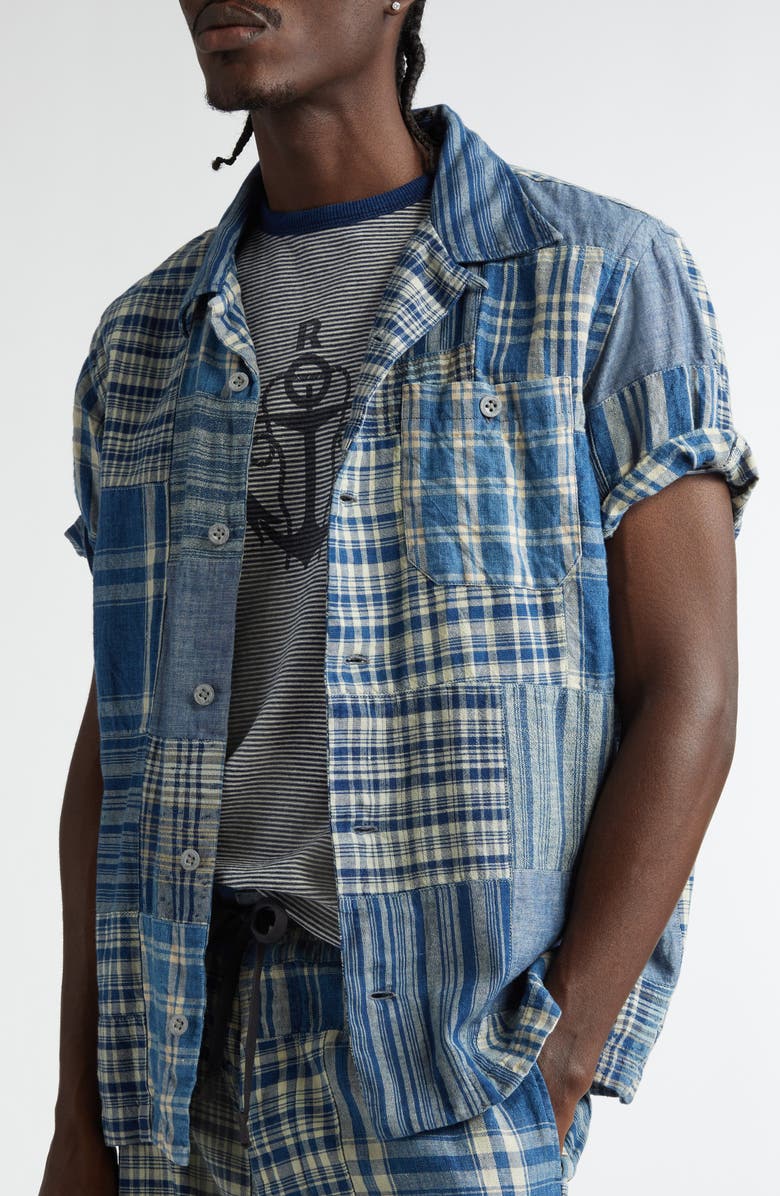 Double RL Indigo Patchwork Camp Shirt, Alternate, color, Indigo Patchwork