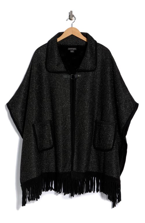 Nanette Lepore Faux Fur Lined Jacquard Ruana In Black