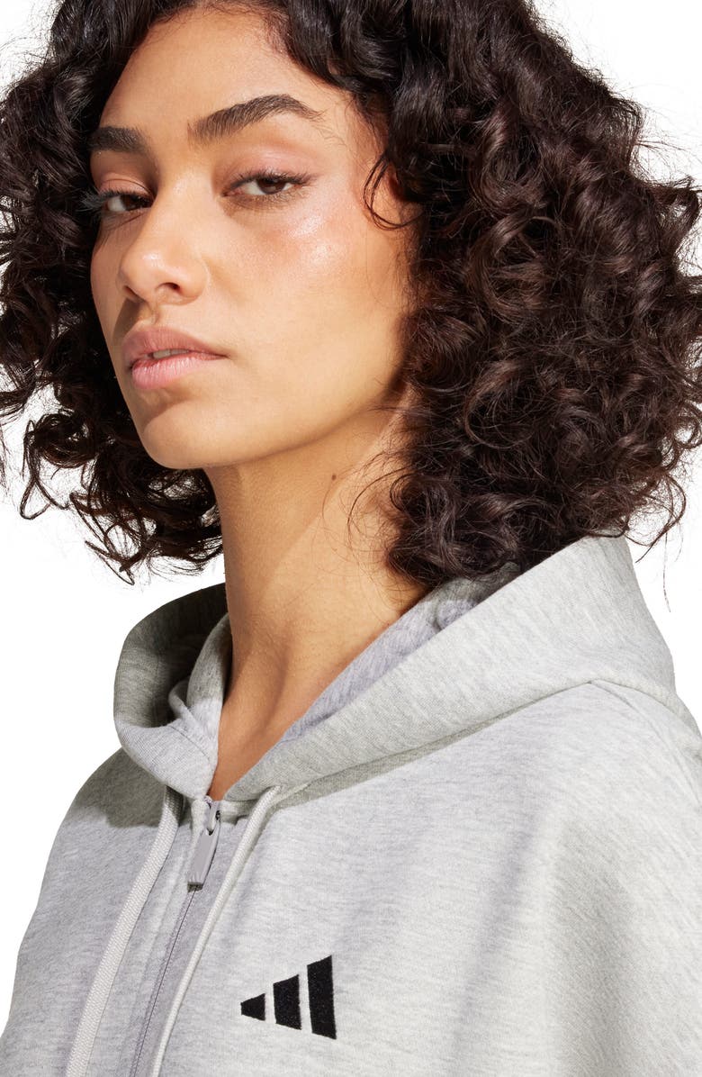 adidas Essentials 3-Stripes Full Zip Fleece Hoodie, Alternate, color, Medium Grey Heather/ Black