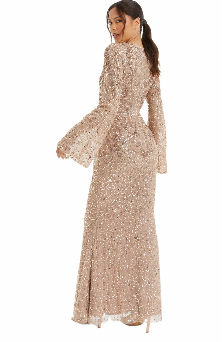QUIZ Embellished Flutter Sleeve Evening Dress, Alternate, color, 