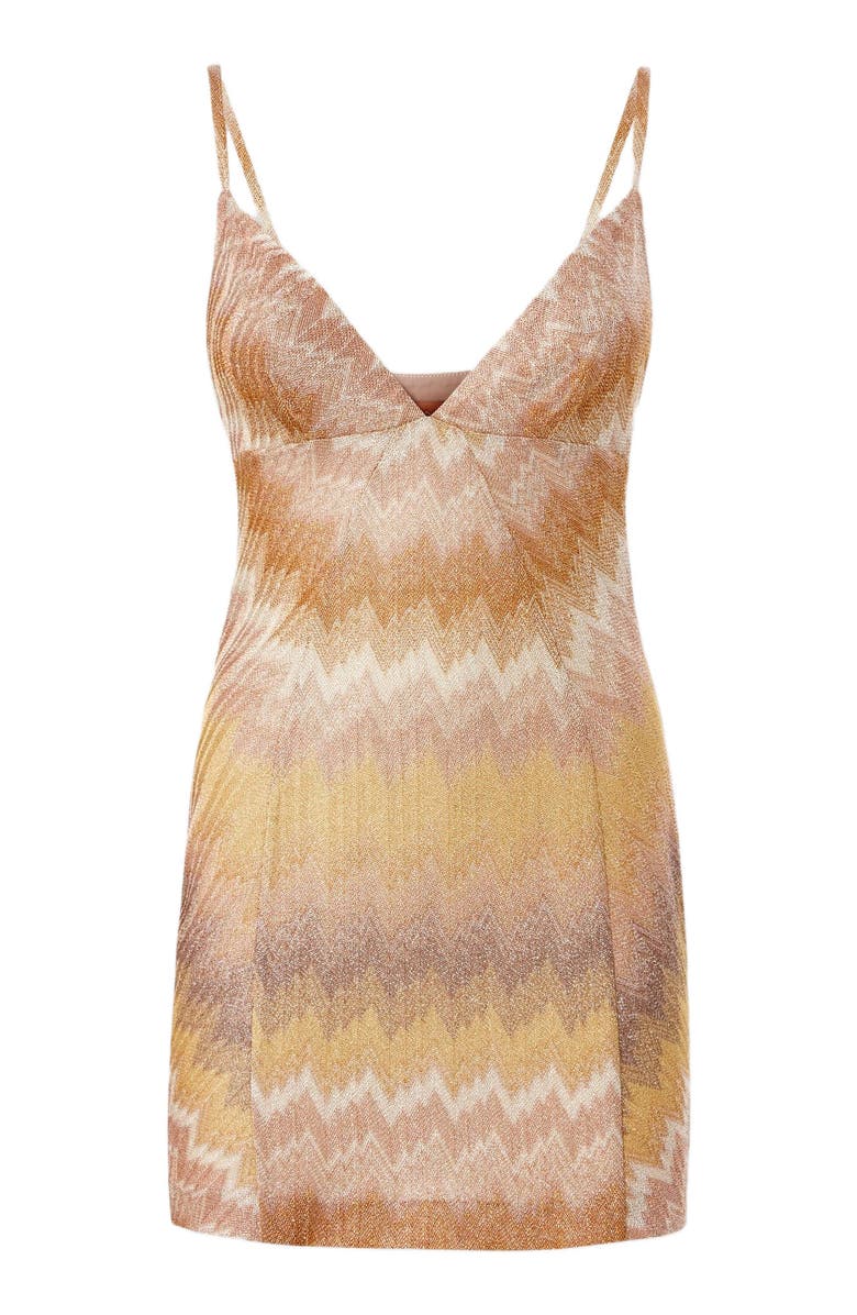 Missoni Sleeveless Viscose Lamé Mini Dress With Deep Neckline, Alternate, color, Green& Brown