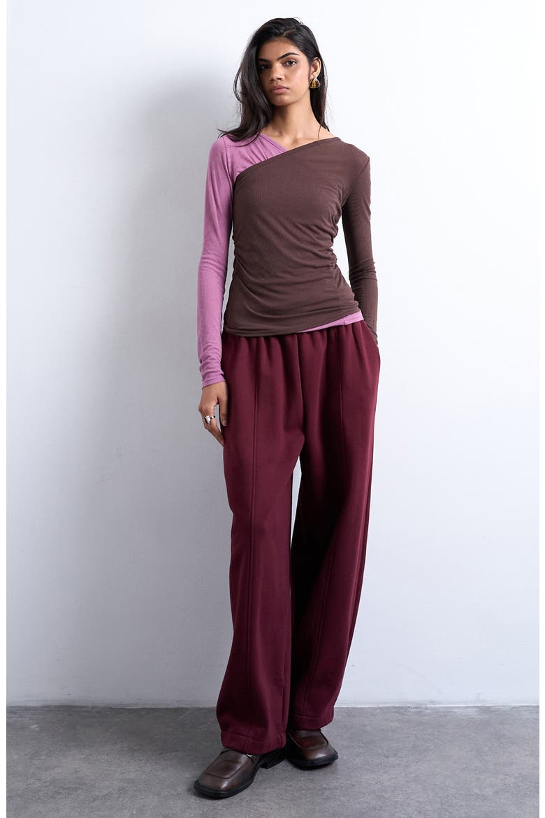 Colorblock Rib Top, Alternate, color, PINK AND CHOCOLATE