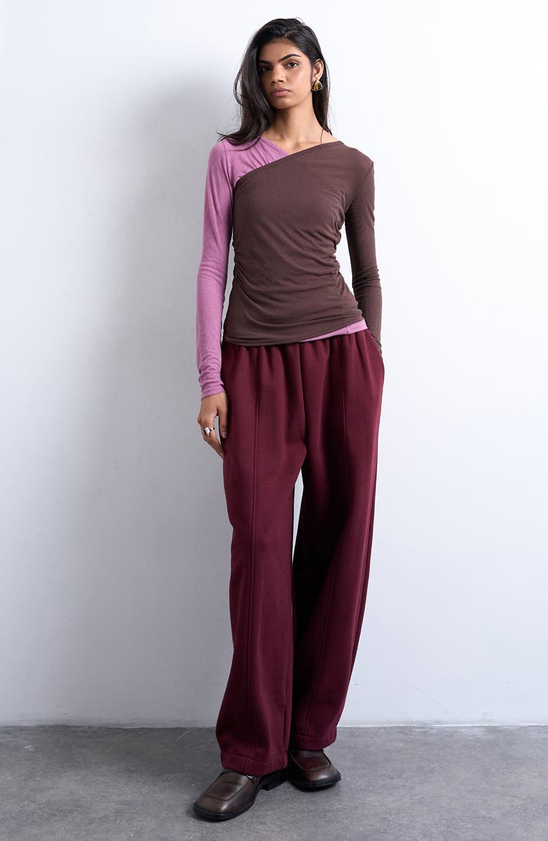 Topshop Colorblock Rib Top, Alternate, color, Pink And Chocolate