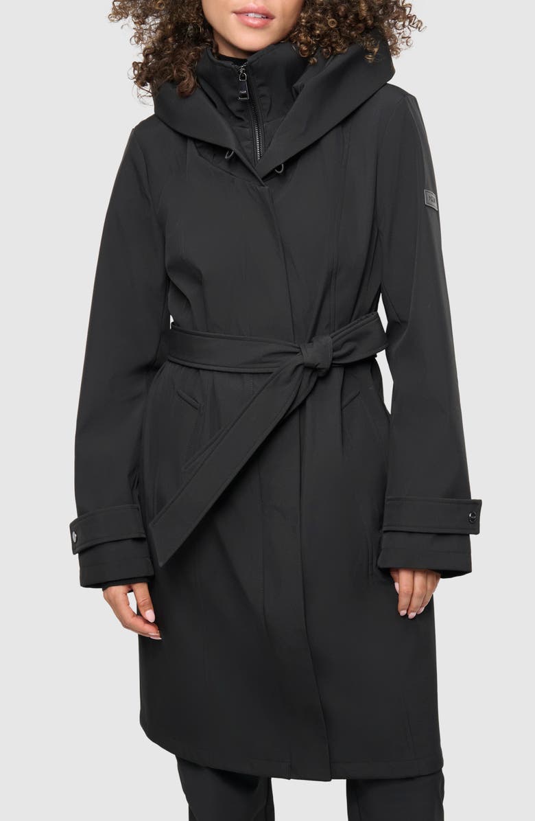 DKNY Hooded Belted Softshell Jacket with Bib, Main, color,