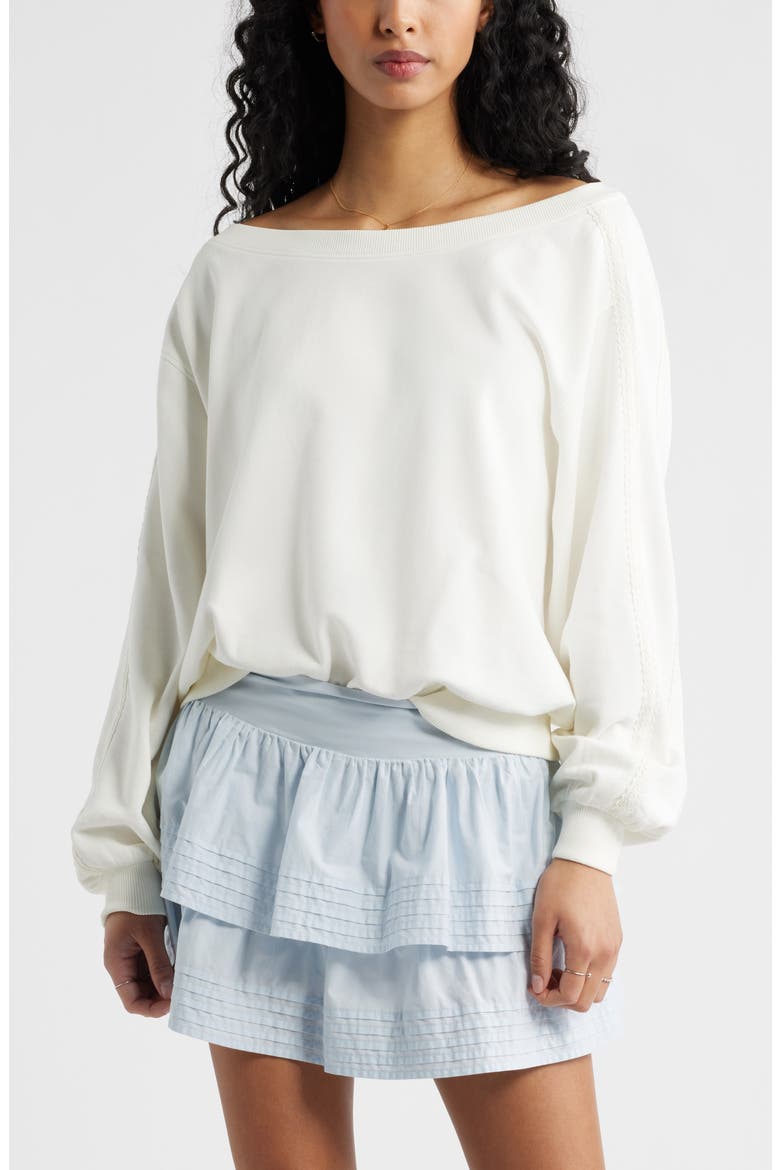 Lace Trim Off the Shoulder Cotton Blend Sweatshirt, Main, color, IVORY
