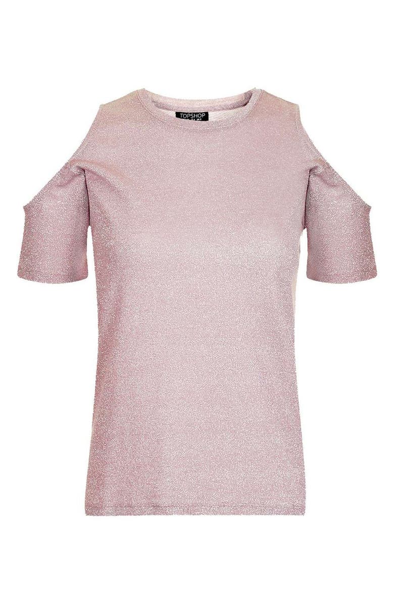 Topshop Metallic Cold Shoulder Top, Alternate, color,