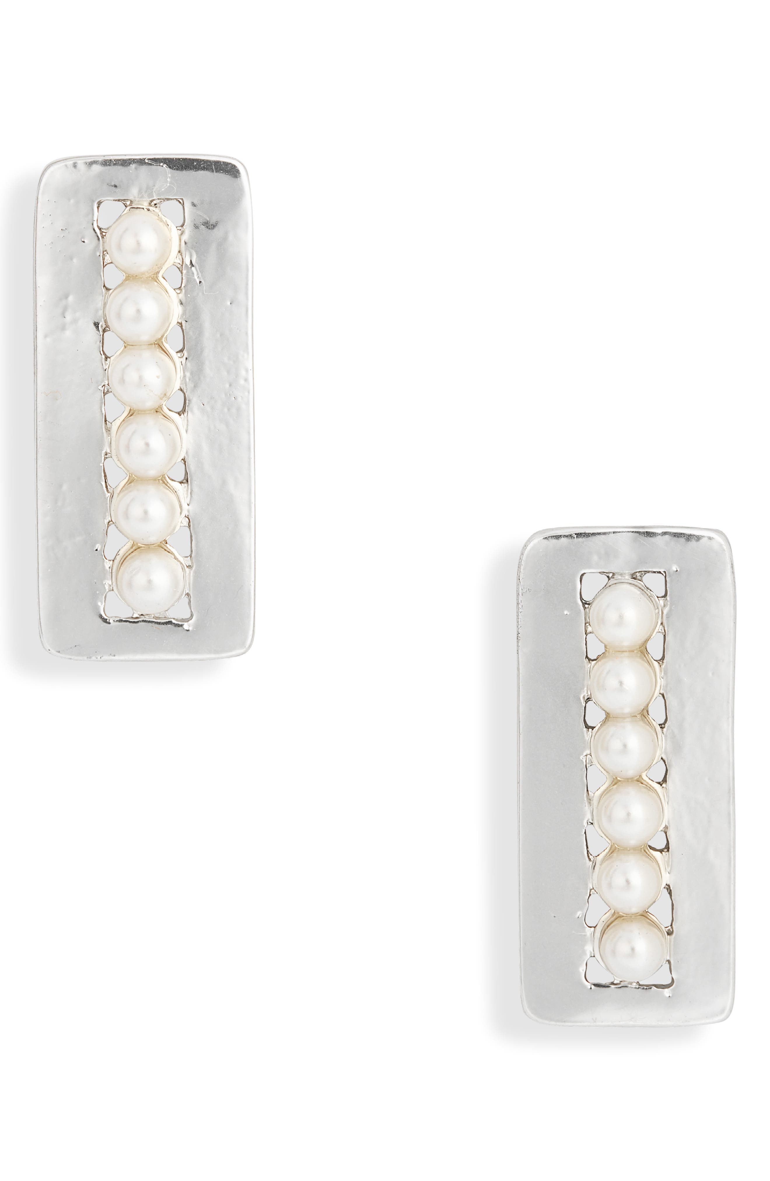 Karine Sultan Faux Pearl Rectangular Drop Earrings
