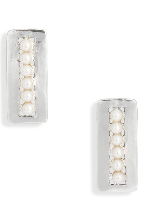 Faux Pearl Rectangular Drop Earrings