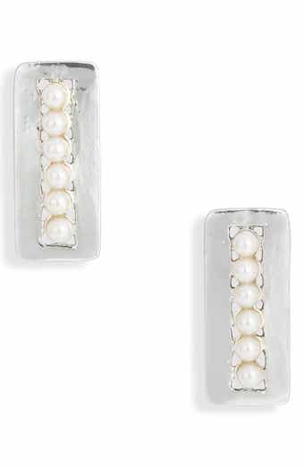 Faux Pearl Rectangular Drop Earrings