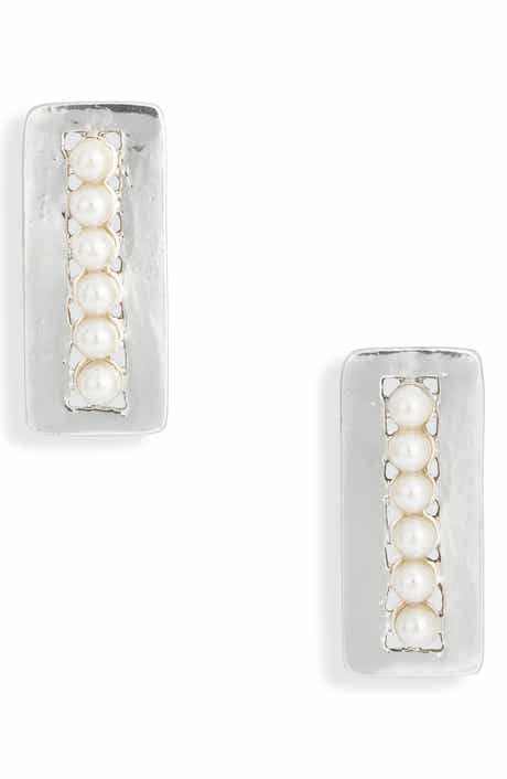 Karine Sultan Faux Pearl Rectangular Drop Earrings