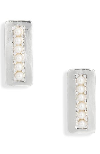 Karine Sultan Faux Pearl Rectangular Drop Earrings In Silver