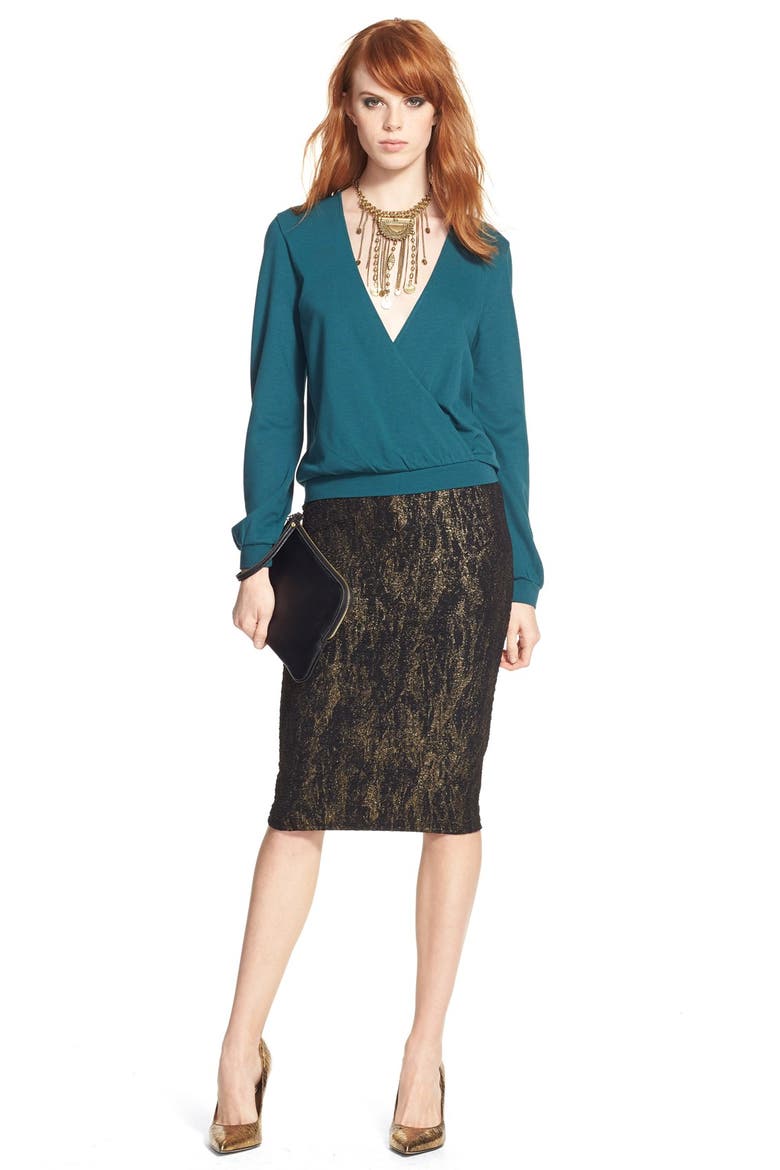 Long Sleeve Surplice Top, Alternate, color, TEAL DEEP