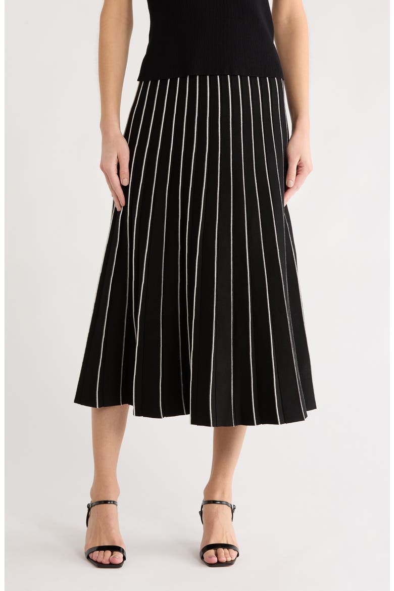 Pinstripe Sweater Skirt, Main, color, BLACK/ CREAM