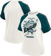 WEAR by Erin Andrews Women's WEAR by Erin Andrews White Philadelphia Eagles Sleeve Stripe Distressed Raglan T-Shirt