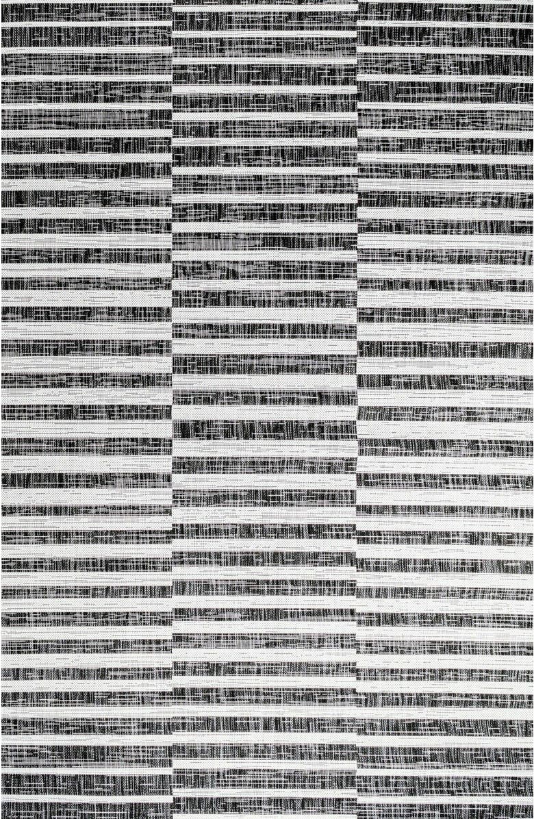 JONATHAN Y Sukie Modern Offset Stripe Indoor/Outdoor Area Rug, Alternate, color, Black/Ivory