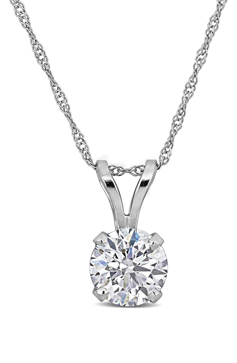 Created Forever 14K White Gold Round Lab Grown Diamond Solitaire Pendant Necklace, Main, color, Silver