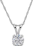 Created Forever 14K White Gold Round Lab Grown Diamond Solitaire Pendant Necklace