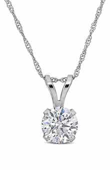 Created Forever 14K White Gold Round Lab Grown Diamond Solitaire Pendant Necklace