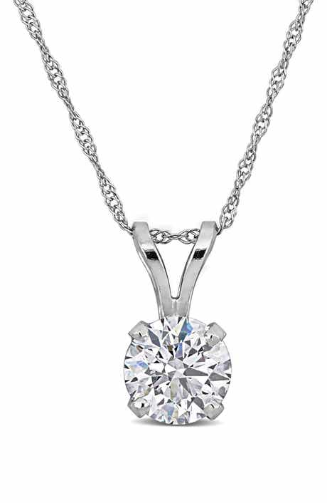 Created Forever 14K White Gold Round Lab Grown Diamond Solitaire Pendant Necklace
