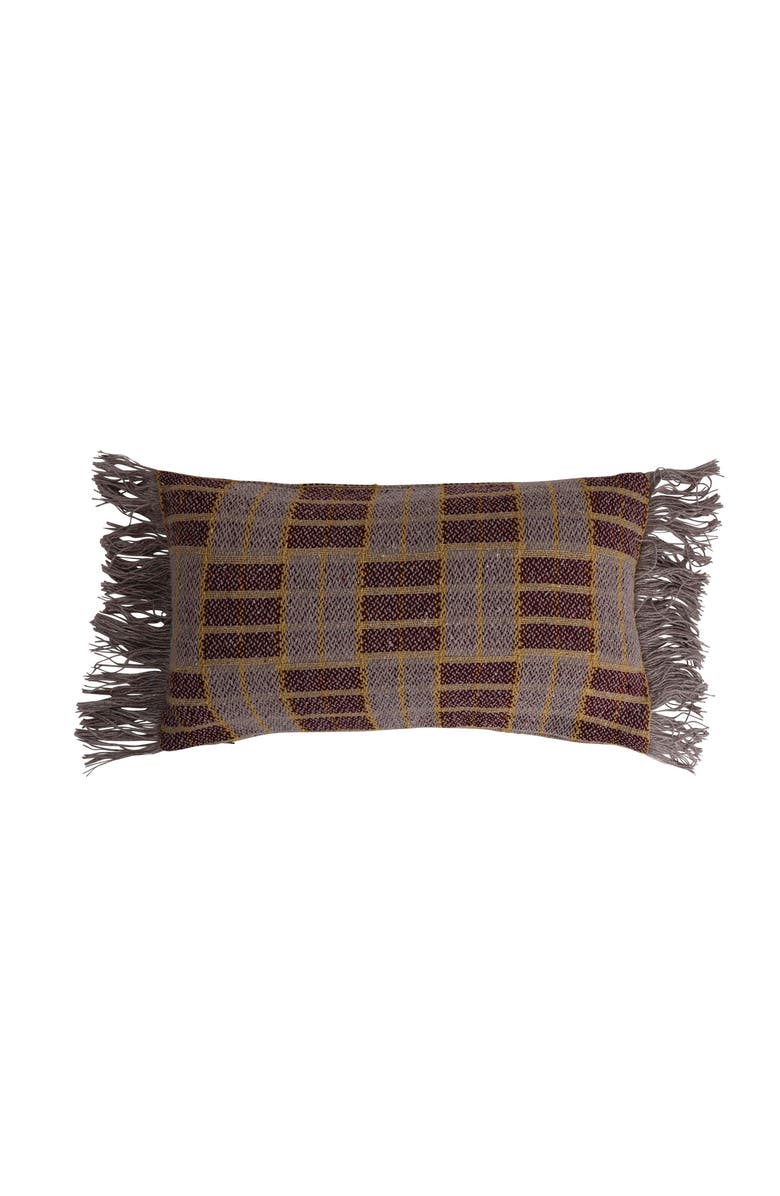 Storied Home Woven Recycled Cotton Blend Lumbar Pillow with Fringe, Main, color, Purple