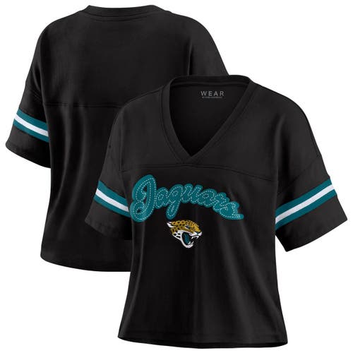 Wear By Erin Andrews Black/white Jacksonville Jaguars Plus Size Color Block Boxy T-shirt In Black