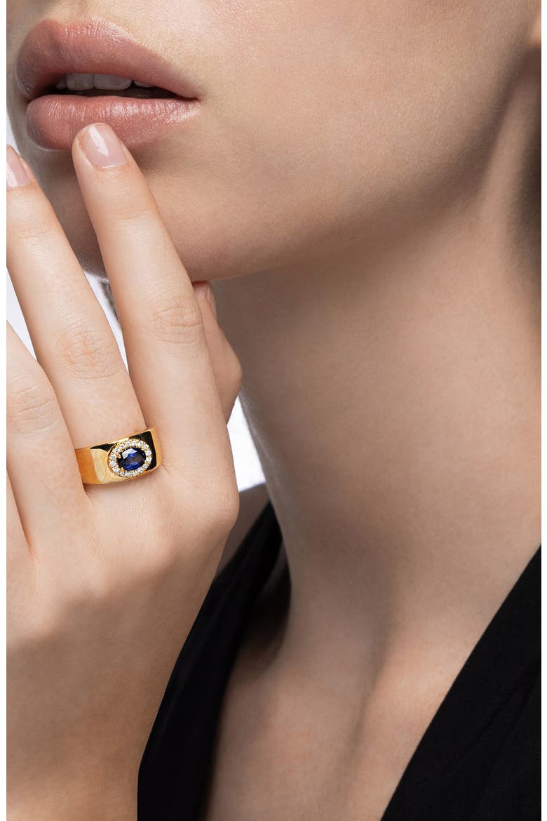 Heirloomed Oval Sapphire & Diamond Cigar Band Ring, Alternate, color, SAPPHIRE