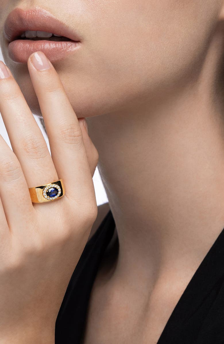 Mark Henry Heirloomed Oval Sapphire & Diamond Cigar Band Ring, Alternate, color, Sapphire