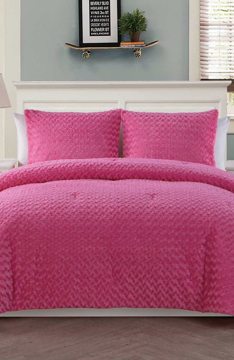 VCNY HOME Rose Faux Fur Plush Comforter Set - Twin, Alternate, color, Pink