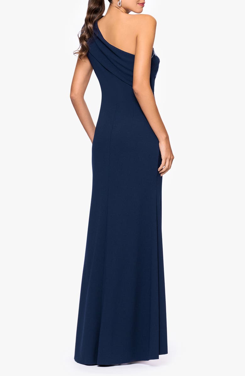 Betsy & Adam One-Shoulder Crepe Gown, Alternate, color, Navy