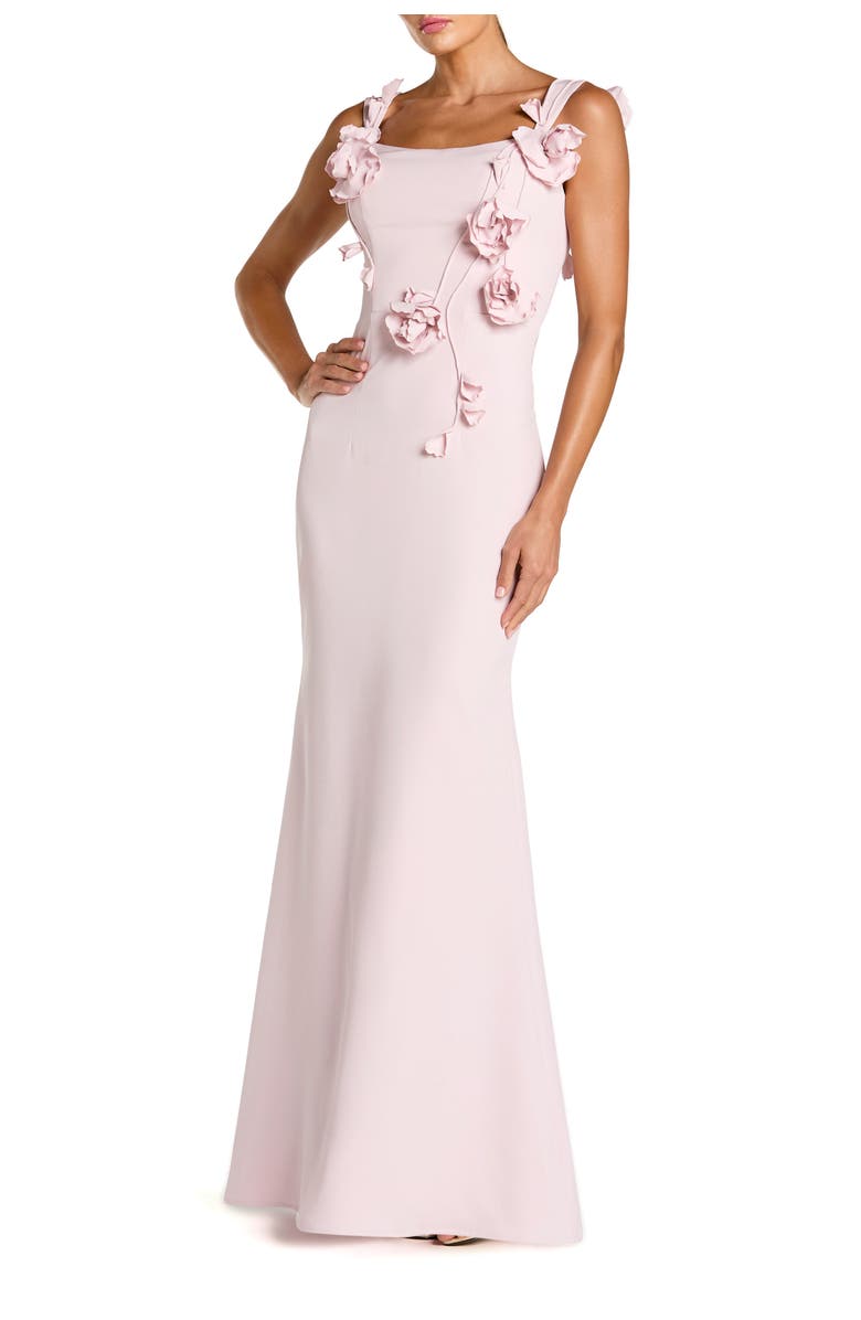 Mac Duggal Crepe Sleeveless Column Gown With Floral Detail, Main, color, Blush