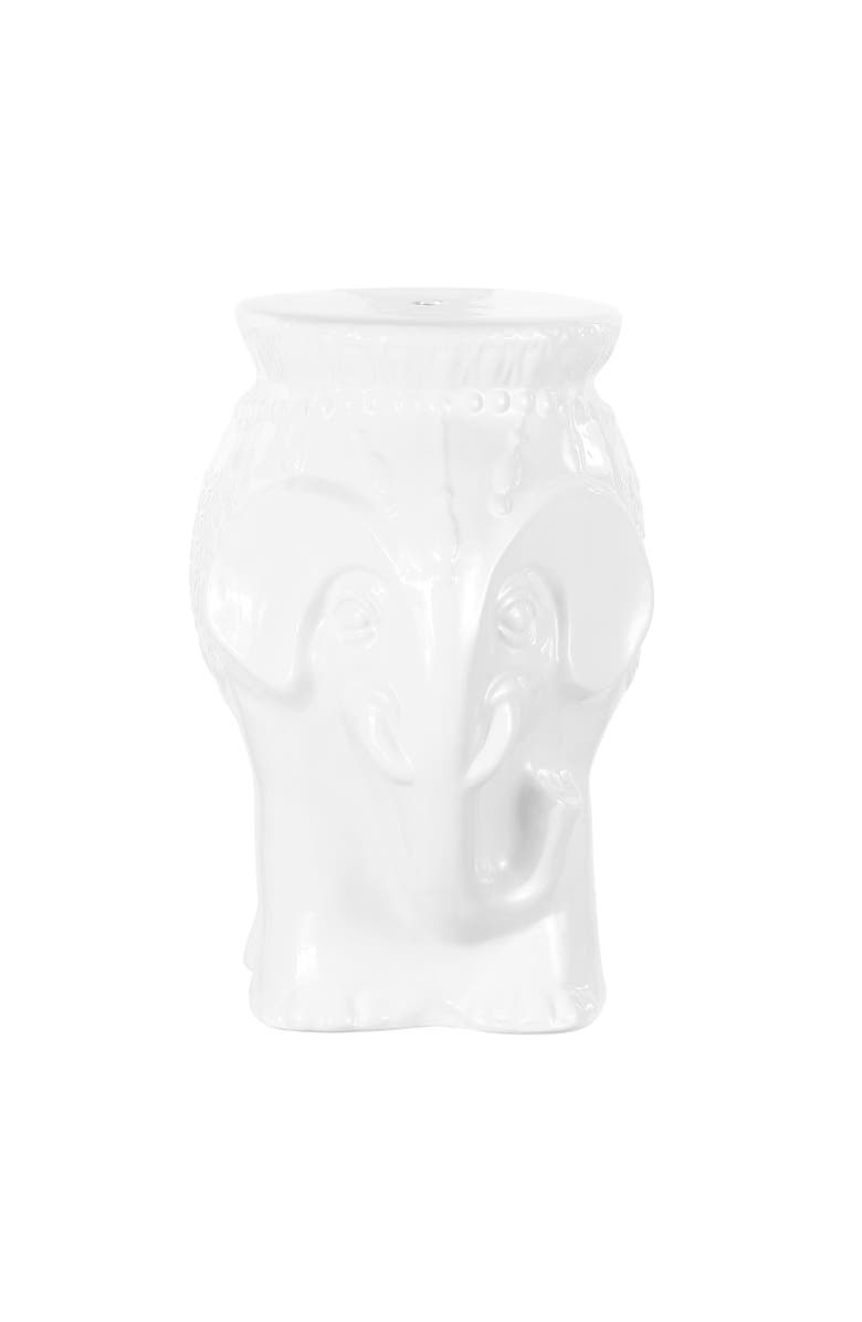JONATHAN Y Orla 18.5" Modern Bohemian Elephant Ceramic Garden Stool, Main, color, White
