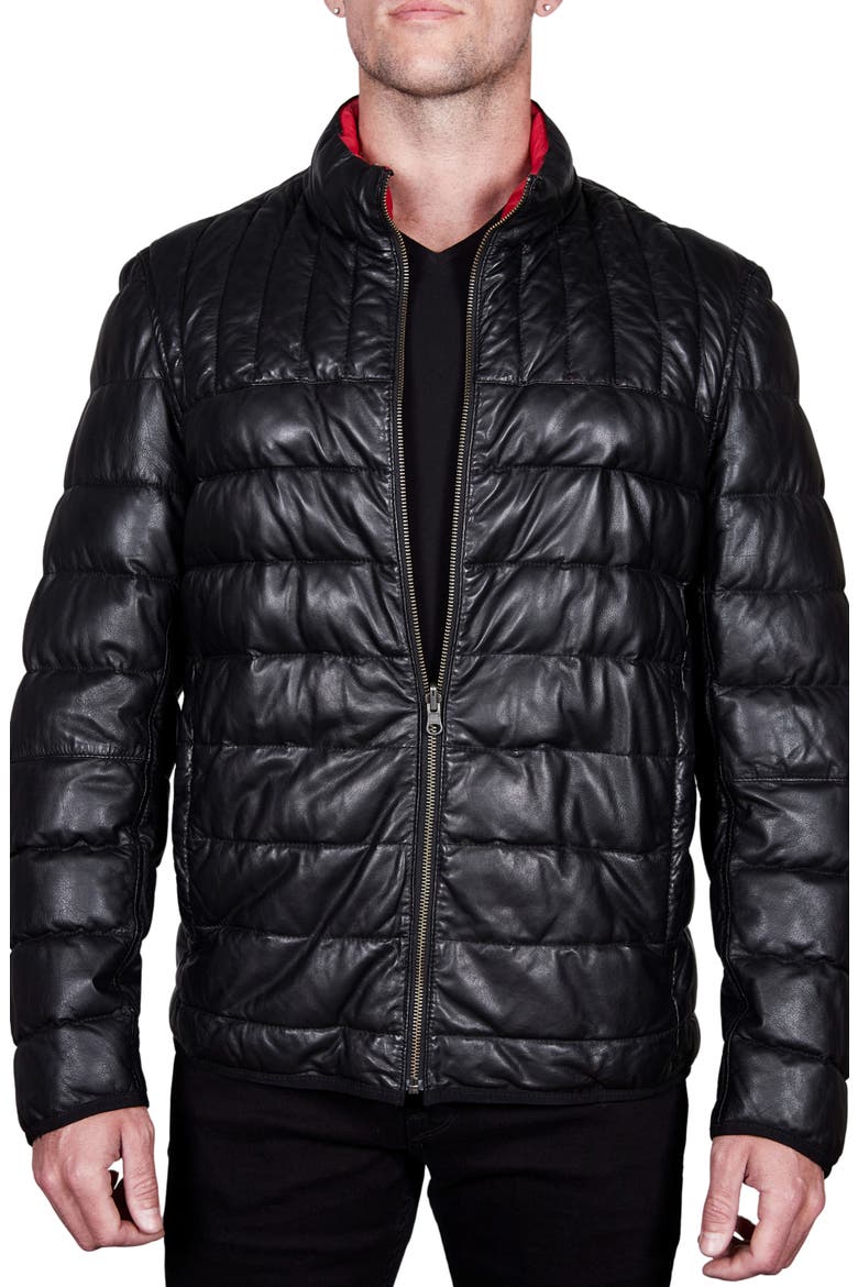 Reversible Leather Puffer Jacket, Main, color, BLACK/ RED